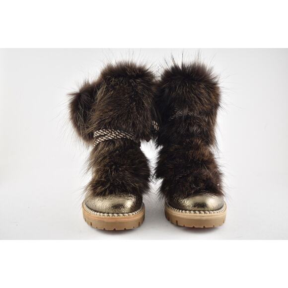 Christian Louboutin Fanny Flat Roche Fur Leather Lace Up Tie Combat Boot 35 - Picture 5 of 10